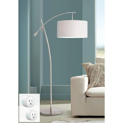 Possini Euro Design Raymond Modern 69" Tall Arc Floor Lamp With Smart Socket Raymond Nickel Adjustable Off-White Shade For Living Room 3 Possini Euro Design Raymond Modern 69" Tall Arc Floor Lamp With Smart Socket Raymond Nickel Adjustable Off-White Shade For Living Room