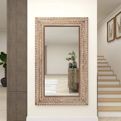 Wood Floral Intricately Carved Wall Mirror Brown - Olivia & May 14 Wood Floral Intricately Carved Wall Mirror Brown - Olivia & May - Image 12