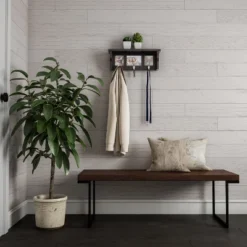 Wall Shelf And Picture Collage With Ledge And 3 Hanging Hooks- Photo Frame Decor Shelving With Modern Look, Holds 3 Photos By Hastings Home (Black) -Finest Home Decoration GUEST 067a76ee b37e 4775 b029 5c36aa641673