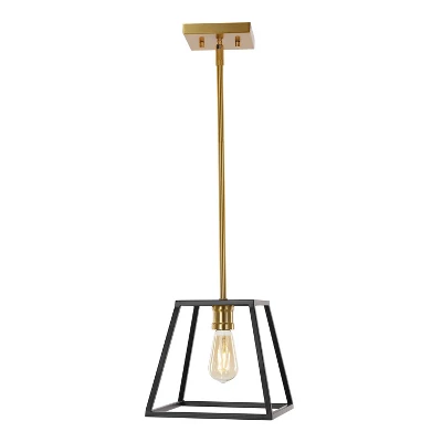 9.25" 1-Light Girard Farmhouse Industrial Iron LED Pendant Black/Brass Gold - JONATHAN Y 13 9.25" 1-Light Girard Farmhouse Industrial Iron LED Pendant Black/Brass Gold - JONATHAN Y - Image 11