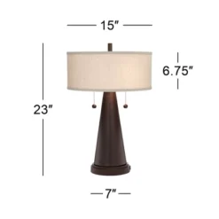 Franklin Iron Works Craig Rustic Farmhouse Table Lamps Set Of 2 With Round Risers 24 1/2" High Bronze With USB Charging Port Natural Shade For Desk -Finest Home Decoration GUEST 07edf709 c43c 45f1 ac84 373dfc259943