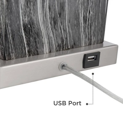 360 Lighting Connie Modern Table Lamps Set Of 2 25" High Black Faux Marble With USB Charging Ports White Rectangular Shade For Living Room House Desk 6 360 Lighting Connie Modern Table Lamps Set Of 2 25" High Black Faux Marble With USB Charging Ports White Rectangular Shade For Living Room House Desk - Image 4