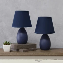 9.45" 2pk Petite Ceramic Oblong Bedside Table Desk Lamps With Matching Tapered Drum Shade Blue - Creekwood Home -Finest Home Decoration GUEST 0ae6ccf3 b598 4bbf 9a14 9cdf7e2aef24