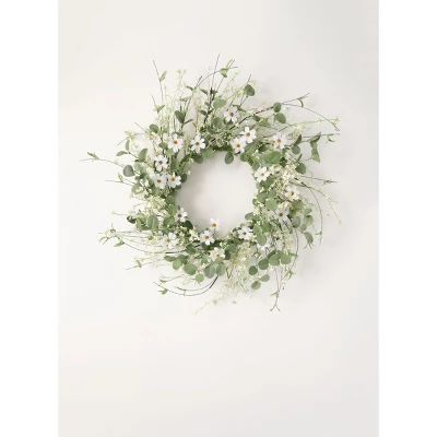 Sullivans Artificial Daisy And Eucalyptus Wreath 28"H Green 3 Sullivans Artificial Daisy And Eucalyptus Wreath 28"H Green