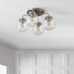 18" 4-Light Piper Farmhouse Rustic Iron/Glass LED Semi Flush Mount Nickel/Clear - JONATHAN Y -Finest Home Decoration GUEST 0afd845f a4b5 458b 8db7 ab2a81cbf50c