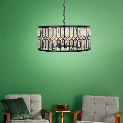 Metal Crystal Embellishments 6 Light Chandelier With Link Style Chain Black - Olivia & May 3 Metal Crystal Embellishments 6 Light Chandelier With Link Style Chain Black - Olivia & May