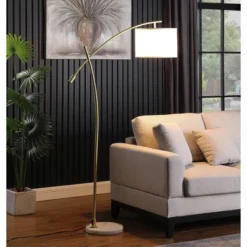 65" Oscar Pendulum Style On Marble Base Metal Floor Lamp White - Ore International -Finest Home Decoration GUEST 0e141acf 04c6 4892 8a1a 492aa88ed724