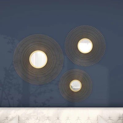 Metal Sunburst Round Wall Decor With Mirror Accent Set Of 3 Gold - Olivia & May 7 Metal Sunburst Round Wall Decor With Mirror Accent Set Of 3 Gold - Olivia & May - Image 5