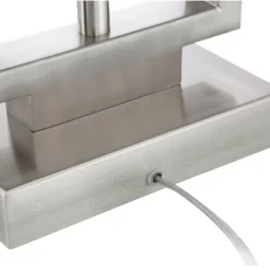 Possini Euro Design Modern Table Lamp With USB Outlet Reading Light LED 29.25" Tall Brushed Nickel Rectangular Off White Shade Bedroom Office -Finest Home Decoration GUEST 0ee048e2 860f 486d 90da 3e466d98667b