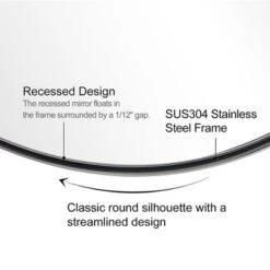 Moon Mirror 20 X 28 Inch Modern Oval Wall Mounted Hanging Bathroom Vanity Mirror With Stainless Steel Metal Frame, Brushed Silver