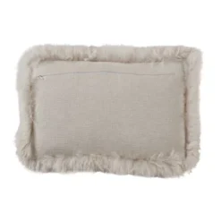 12"x20" Oversize Luxurious Linen Poly Filled With Plush Lamb Fur Border Lumbar Throw Pillow - Saro Lifestyle