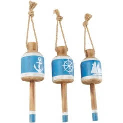 Set Of 3 Wood Buoy Anchor Sailboat And Ship Wheel Wall Decors With Hanging Rope Blue - Olivia & May -Finest Home Decoration GUEST 1395b8a7 c88e 457d bb61 bde6f374f763