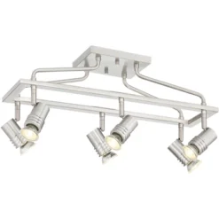 Pro Track Sven 6-Head LED Ceiling Track Light Fixture Kit Spot Light GU10 Silver Brushed Nickel Finish Metal Modern Cage Kitchen Bathroom 22" Wide -Finest Home Decoration GUEST 156b5a3f 8649 408b a37e 6163717ddb03