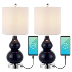 (Set Of 2) 22" Cora Classic Vintage Glass LED Table Lamp With USB Charging Port (Includes LED Light Bulb) - JONATHAN Y -Finest Home Decoration GUEST 1765fe0e 5e0d 40be 9b5b 94391ee90d75