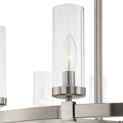 Stiffel Brushed Nickel Wagon Wheel Chandelier 36" Wide Modern Clear Glass Shade 12-Light Fixture For Dining Room House Kitchen 5 Stiffel Brushed Nickel Wagon Wheel Chandelier 36" Wide Modern Clear Glass Shade 12-Light Fixture For Dining Room House Kitchen - Image 3