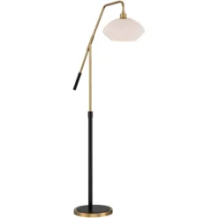 Possini Euro Design Modern Arc Floor Lamp 63 1/2" Tall Warm Gold Black Metal Milky White Glass Shade For Living Room Reading House -Finest Home Decoration GUEST 2083c26c 12c8 4457 ad82 e3599578a9bc