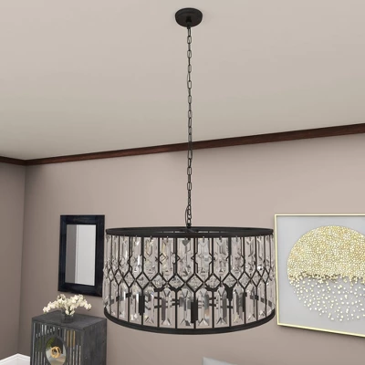 Metal Crystal Embellishments 6 Light Chandelier With Link Style Chain Black - Olivia & May 7 Metal Crystal Embellishments 6 Light Chandelier With Link Style Chain Black - Olivia & May - Image 5