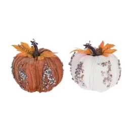 Transpac Foam 5 In. Multicolored Harvest Elegant Glitz Pumpkin Set Of 2
