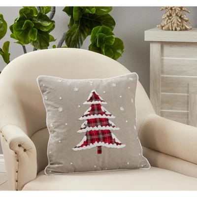 Saro Lifestyle Plaid Christmas Tree Pillow - Down Filled, 18" Square, Grey 4 Saro Lifestyle Plaid Christmas Tree Pillow - Down Filled, 18" Square, Grey - Image 2