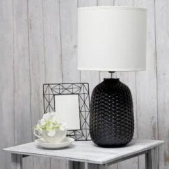 20.4" Traditional Ceramic Purled Texture Bedside Table Desk Lamp With White Fabric Drum Shade Black - Simple Designs 17 20.4" Traditional Ceramic Purled Texture Bedside Table Desk Lamp With White Fabric Drum Shade Black - Simple Designs -Finest Home Decoration GUEST 260a8812 54b0 4a31 81ce 07287a28366a