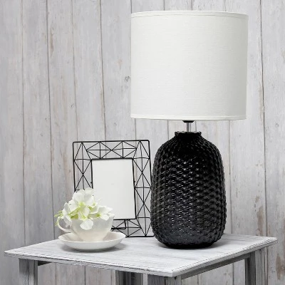 20.4" Traditional Ceramic Purled Texture Bedside Table Desk Lamp With White Fabric Drum Shade Black - Simple Designs 10 20.4" Traditional Ceramic Purled Texture Bedside Table Desk Lamp With White Fabric Drum Shade Black - Simple Designs - Image 8