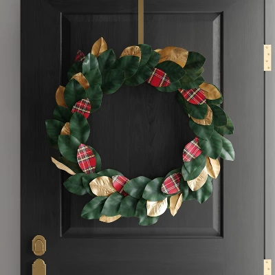 28" Mixed Leaves Artificial Christmas Wreath Green/Plaid/Gold - Wondershop™ 3 28" Mixed Leaves Artificial Christmas Wreath Green/Plaid/Gold - Wondershop™