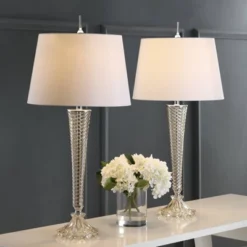 (Set Of 2) 32" Caterina Glass Table Lamp (Includes LED Light Bulb) Champagne - JONATHAN Y