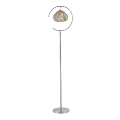 63.75" Isla High Brushed Nickel Iron Candlestick Floor Lamp With Round Tan Rattan Shade - River Of Goods -Finest Home Decoration GUEST 26bc82cb 950b 4cba 97ec a36f2682c294