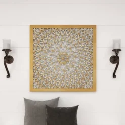 Wood Floral Handmade Intricately Carved Wall Decor With Mandala Design Light Brown - Olivia & May -Finest Home Decoration GUEST 27091e7b 714b 4597 8c41 b150973383f9