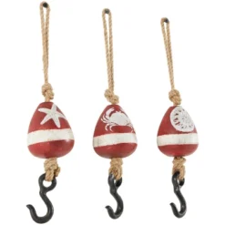 Set Of 3 Wood Buoy Wall Decors With Jute Rope And Metal Hook Red - Olivia & May -Finest Home Decoration GUEST 27124688 e672 46ae a8b5 ab6a7e27793c