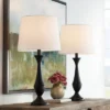 360 Lighting Joyce Modern Table Lamps 24" High Set Of 2 Black Metal White Linen Tapered Drum Shade For Bedroom Living Room Bedside Nightstand Office -Finest Home Decoration GUEST 273aac24 51c5 4e3d bebb 68331f8ef082