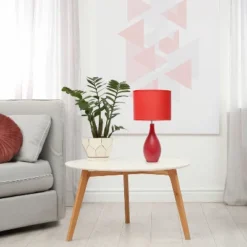 18.11" Traditional Standard Ceramic Dewdrop Table Desk Lamp With Matching Fabric Shade Red - Creekwood Home -Finest Home Decoration GUEST 281422c5 4abd 44ec 98e4 75a4219a62fe