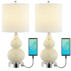 (Set Of 2) 22" Cora Classic Vintage Glass LED Table Lamp With USB Charging Port (Includes LED Light Bulb) - JONATHAN Y -Finest Home Decoration GUEST 28945f95 07d4 41cb a3e4 e24b76a87c9e