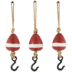 Set Of 3 Wood Buoy Wall Decors With Jute Rope And Metal Hook Red - Olivia & May -Finest Home Decoration GUEST 2aea66fd 989c 448f 9c77 cd633f53054b