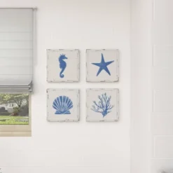 Set Of 4 Metal Sea Horse Speckled Wall Decors With Starfish Shell And Coral Designs Cream - Olivia & May -Finest Home Decoration GUEST 2b18affe 4240 4517 9135 f7373b964e84