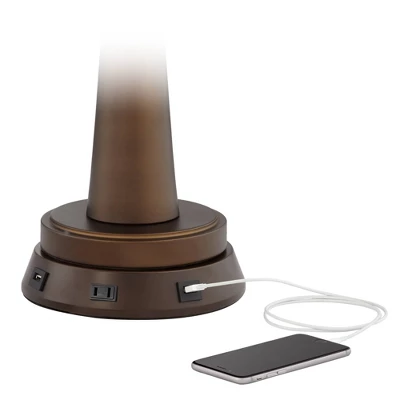 Regency Hill Modern Table Lamp With USB And AC Power Outlet Workstation Charging Base 25" High Hammered Bronze Empire Shade For Living Room Desk 4 Regency Hill Modern Table Lamp With USB And AC Power Outlet Workstation Charging Base 25" High Hammered Bronze Empire Shade For Living Room Desk - Image 2