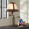 Franklin Iron Works Samuel Industrial Desk Lamp 21 1/4" High Bronze Swing Arm With USB Charging Port Natural Mica Shade For Bedroom Living Room House -Finest Home Decoration GUEST 2f0d9db0 1088 4ac0 8183 80f7ffe22748