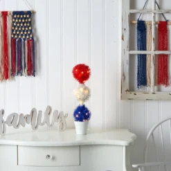 Nearly Natural 18-in Red, White And Blue “Americana” Artificial Topiary Plant With 35 Warm LED Lights -Finest Home Decoration GUEST 2f298388 583b 410e 8985 5574cea00092