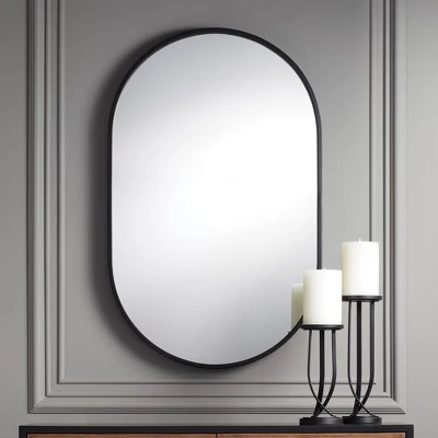 Uttermost Rapido Oval Vanity Decorative Wall Mirror Modern Matte Black Iron Frame 24" Wide For Bathroom Bedroom Living Room Home Office House Entryway 3 Uttermost Rapido Oval Vanity Decorative Wall Mirror Modern Matte Black Iron Frame 24" Wide For Bathroom Bedroom Living Room Home Office House Entryway