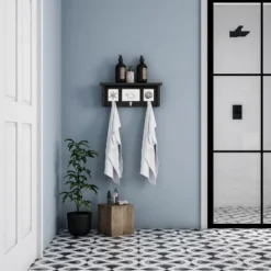 Wall Shelf And Picture Collage With Ledge And 3 Hanging Hooks- Photo Frame Decor Shelving With Modern Look, Holds 3 Photos By Hastings Home (Black) -Finest Home Decoration GUEST 2fd14bd5 7132 4b9a bf26 074758caa62d