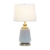 25" Classic Fluted Ceramic/Metal Table Lamp With Fabric Shade Gray/White - Lalia Home