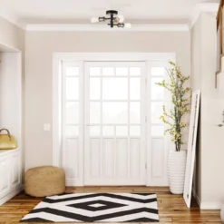 3-Light Shipka Flush Mount Ceiling Light With Antique Brass Accent Matte Black - Globe Electric -Finest Home Decoration GUEST 30e2279d d291 4bf4 9f10 503d8b24157d