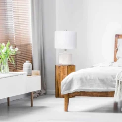 19" Contemporary Bohemian Ceramic Eyelet Pattern Floral Textured Bedside Table Lamp With Fabric Shade Off-White - Lalia Home -Finest Home Decoration GUEST 30f3690a 6921 48a3 bdce 87fc377b1f20