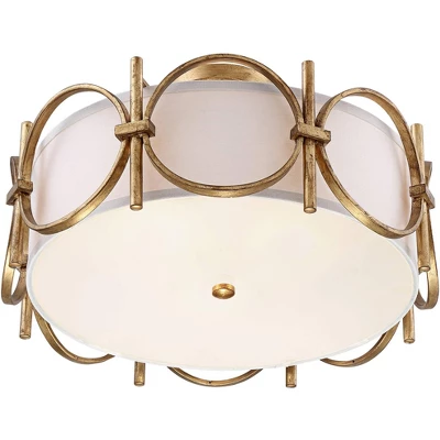 Barnes And Ivy Francis Mid Century Modern Ceiling Light Semi Flush Mount Fixture 18 1/4" Wide Gold 3-Light White Fabric Drum Shade For Bedroom Kitchen 6 Barnes And Ivy Francis Mid Century Modern Ceiling Light Semi Flush Mount Fixture 18 1/4" Wide Gold 3-Light White Fabric Drum Shade For Bedroom Kitchen - Image 4
