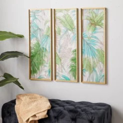 Set Of 3 Glass Leaf Tropical Wall Decors With Gold Frame Green - CosmoLiving By Cosmopolitan -Finest Home Decoration GUEST 32d152b6 dc02 458b a8bd 3c82ec3d6015