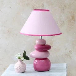 17.25" Contemporary Ceramic Stacking Stones Table Desk Lamp Pink - Creekwood Home -Finest Home Decoration GUEST 332770eb 8f0b 4d6a bb34 a3004b1bf411