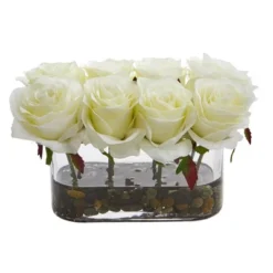 Nearly Natural 5.5-in Blooming Roses In Glass Vase Artificial Arrangement -Finest Home Decoration GUEST 34338681 aea8 4cca b95d 553b97a64105