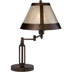 Franklin Iron Works Samuel Industrial Desk Lamp 21 1/4" High Bronze Swing Arm With USB Charging Port Natural Mica Shade For Bedroom Living Room House -Finest Home Decoration GUEST 36731cd1 8d93 488e 9688 8812c808e997