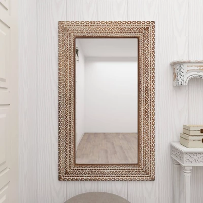 Wood Floral Intricately Carved Wall Mirror Brown - Olivia & May 11 Wood Floral Intricately Carved Wall Mirror Brown - Olivia & May - Image 9