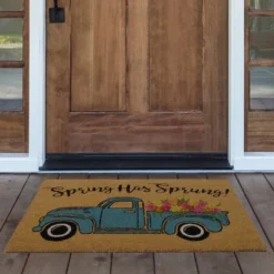 Farmhouse Living Spring Has Sprung Farm Truck Coir Doormat - 18" X 30" - Natural - Elrene Home Fashions
